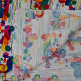 White + Rainbow Animals Driving Cars Print Quilting Weight Woven Fabric - 32" x 52"