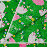 Green, White + Pink Sheep in Pasture Print Vintage Quilting Weight Woven Fabric - 44" x 64"