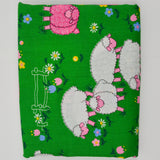 Green, White + Pink Sheep in Pasture Print Vintage Quilting Weight Woven Fabric - 44" x 64"
