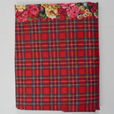 Red + Blue Plaid + Wide Black Floral Border Print Quilting Weight Woven Fabric - 44" x 90"