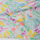 White, Yellow, Purple, Green + Blue Tropical Leaf Print Lightweight Woven Fabric - 46" x 144"