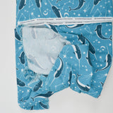 Blue + White Narwhal Print Brushed Flannel Woven Fabric - 41" x 86"