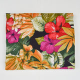 Black, Green, Red + Orange Tropical Floral Print Woven Fabric - 44" x 112"