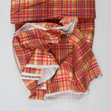 Red, Orange + White Plaid Print Woven Canvas Fabric - 120" x 120"