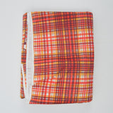 Red, Orange + White Plaid Print Woven Canvas Fabric - 120" x 120"