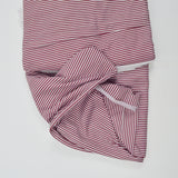 Maroon + White Stripe Print Synthetic Knit Fabric - 62" x 102"