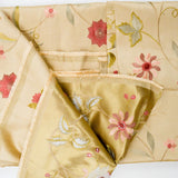 Beige, Gold + Pink Embroidered Floral Silky Woven Fabric - 54" x 84"