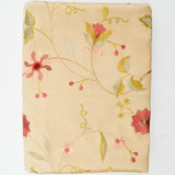 Beige, Gold + Pink Embroidered Floral Silky Woven Fabric - 54" x 84"