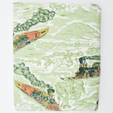 Green, White + Orange Train Print Brushed Flannel Woven Fabric - 46" x 124"