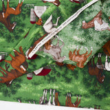 Green, Brown + White Horse Print Quilting Weight Woven Fabric - 44" x 94"