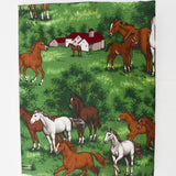 Green, Brown + White Horse Print Quilting Weight Woven Fabric - 44" x 94"