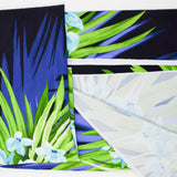 Black, Blue + Green Plant Print Spandex Stretch Knit Fabric - 64" x 80"