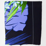 Black, Blue + Green Plant Print Spandex Stretch Knit Fabric - 64" x 80"