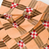 Brown, Red + White Ikat Plaid Cotton Woven Fabric - 44" x 98"