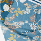 Blue, Brown, Green + White Plant + Butterfly Print Cotton Lawn Woven Fabric - 55" x 80"