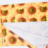 Yellow, Orange + Green Photorealistic Sunflower Print Spandex Stretch Knit Fabric - 60" x 78"