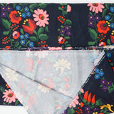 Navy Blue + Rainbow Floral Stripe Print Viscose Crepe Woven Fabric - 53" x 132"