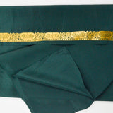 Deep Green Shimmery Fabric with Jacquard Woven Gold Trim - 44" x 108"