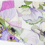 White, Green + Purple Floral Print Semi-Sheer Flowy Woven Fabric - 62" x 110"