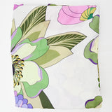 White, Green + Purple Floral Print Semi-Sheer Flowy Woven Fabric - 62" x 110"