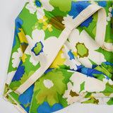 Green, Blue + White Floral Print Twill Woven Fabric - 46" x 88