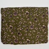 Green + Brown Floral Print Flowy Woven Fabric - 56" x 86"