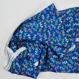 Blue, White, Pink + Orange "MA" Print Quilting Weight Woven Fabric - 43" x 216"