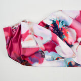 Pink, White + Teal Floral Print Sateen Woven Drapery Fabric - 58" x 76"