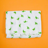 White + Green Frog Print Quilting Weight Woven Fabric - 44" x 144"