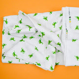 White + Green Frog Print Quilting Weight Woven Fabric - 44" x 144"