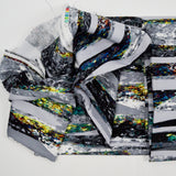 Gray + Colorful Stripe Camo-ish Print Twill Woven Fabric - 46" x 82"