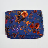 Blue, Orange + Brown Floral Print Flowy Woven Fabric - 58" x 86"