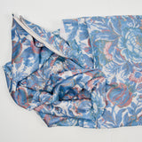 Blue, White + Pink Floral Print Synthetic Rib Knit Fabric - 62" x 64"