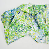 Blue, White + Green Garden Print Stain Resistant-Coated Woven Drapery Fabric - 36" x 98"