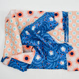 Blue, Orange + White Patchwork Floral Print Woven Fabric - 39" x 74"