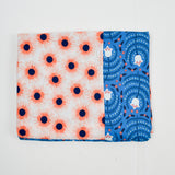 Blue, Orange + White Patchwork Floral Print Woven Fabric - 39" x 74"