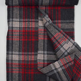 Gray, Red + White Plaid Woolly Woven Fabric - 66" x 66"