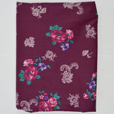 Maroon, Purple + White Paisley Floral Print Stain Resistant-Coated Woven Drapery Fabric - 46" x 144"