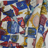 Beige, Blue, Red + Yellow Vintage Label Print Pleated Fabric Curtain - 22" x 54"