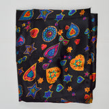 Black, Orange, Yellow + Blue Charm Print Lightweight Satin Woven Fabric - 47" x 110"