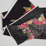 Black, White, Red + Yellow Plaid Print + Floral Border Daisy Kingdom Quilting Weight Fabric - 44" x 136"