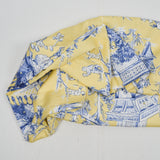 Yellow, White + Blue Toile Print Stain Resistant-Coated Woven Drapery Fabric - 55" x 110"