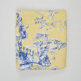 Yellow, White + Blue Toile Print Stain Resistant-Coated Woven Drapery Fabric - 55" x 110"