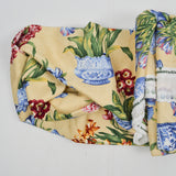 Beige + Colorful Flower Vase Print + Floral Damask Woven Drapery Fabric - 54" x 96"