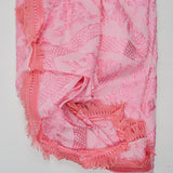 Pink Floral Brocade Fabric with Fringe Trim - 86" x 94"