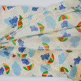 White, Blue, Red + Yellow Parachuting Elephant Print Woven Fabric - 60" x 160"