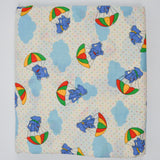 White, Blue, Red + Yellow Parachuting Elephant Print Woven Fabric - 60" x 160"