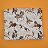 Brown + White Horse Doodle Print Fabric Godmother Viscose Sateen Woven Fabric - 57" x 168"