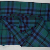 Blue, Green + Black Plaid Wool Woven Fabric - 28" x 156"