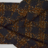Gray + Brown Plaid Thick Woolly Woven Fabric - 38" x 56"